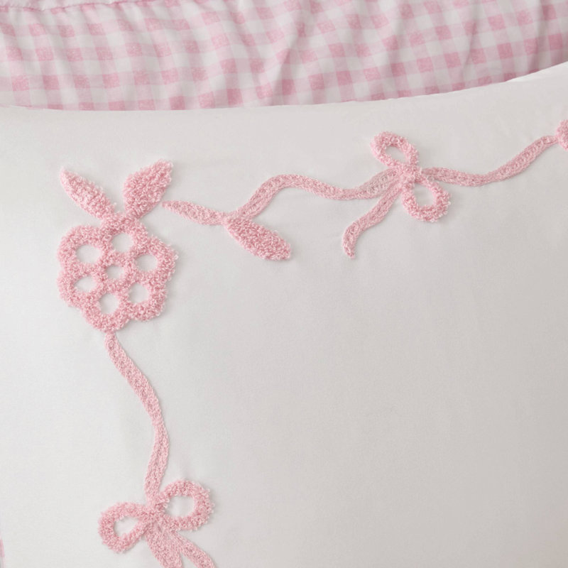 Ensemble de couette 4 pièces en microfibre rose brodée à motifs floraux, taille Twin/Twin XL