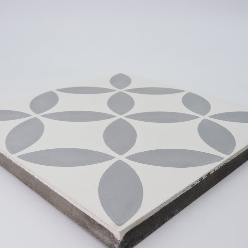 Amlo 8" x 8" Cement Patterned Wall & Floor Tile, White/Gray