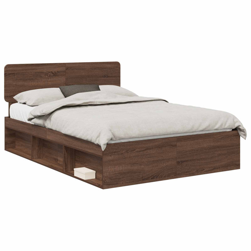 Solid Wood Bed, European Double (140 x 200 cm), Brown Oak