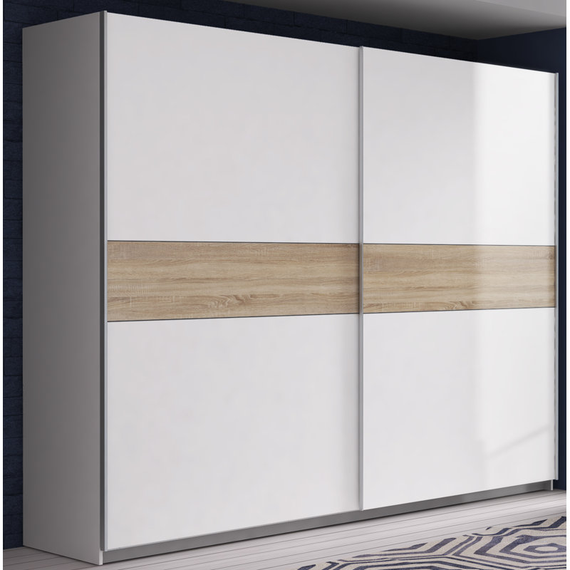 Arnaud 2 Door Manufactured Wood Wardrobe, White/Beige, 210cm H x 270cm W x 61cm D