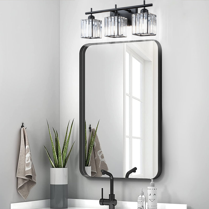 Bathroom Vanity Light With Glass Crystal Shade, Matte Black