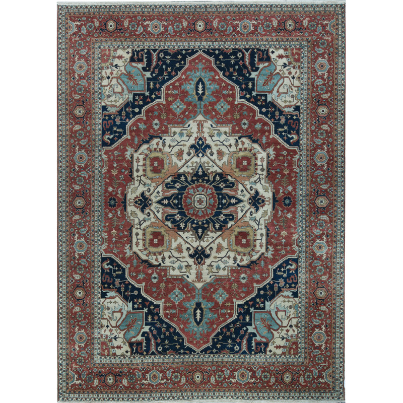 Wool Oriental Area Rug in Rust/Blue/Beige