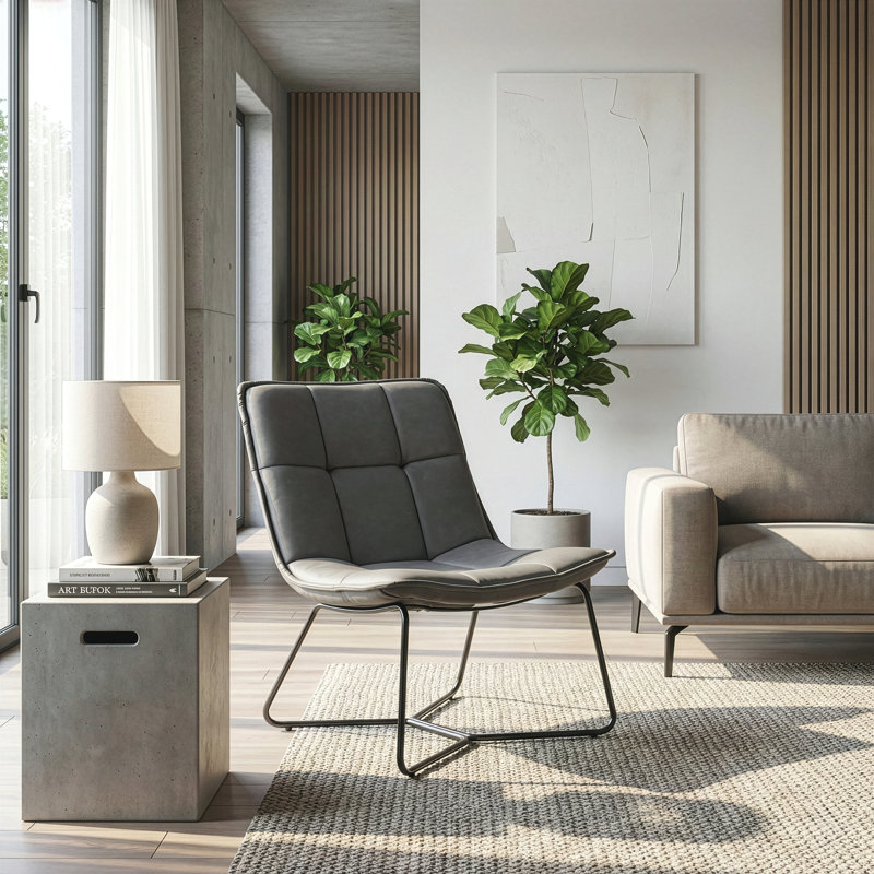 Balduin Faux Leather Accent Chair, Gray Faux Leather
