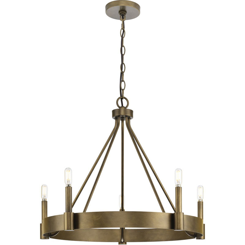 5 - Light Dimmable Wagon Wheel Chandelier, Aged Bronze