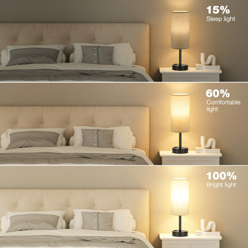 Lampe de chevet pour chambre à coucher, Naturel, Blanc