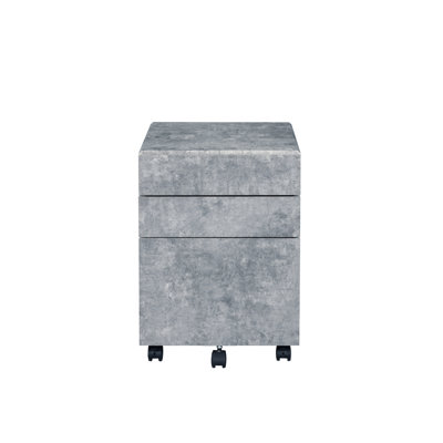 Faux Concrete & Silver File Cabinet For Storage, 3 Drawers - Gray With Exterior Detailing,