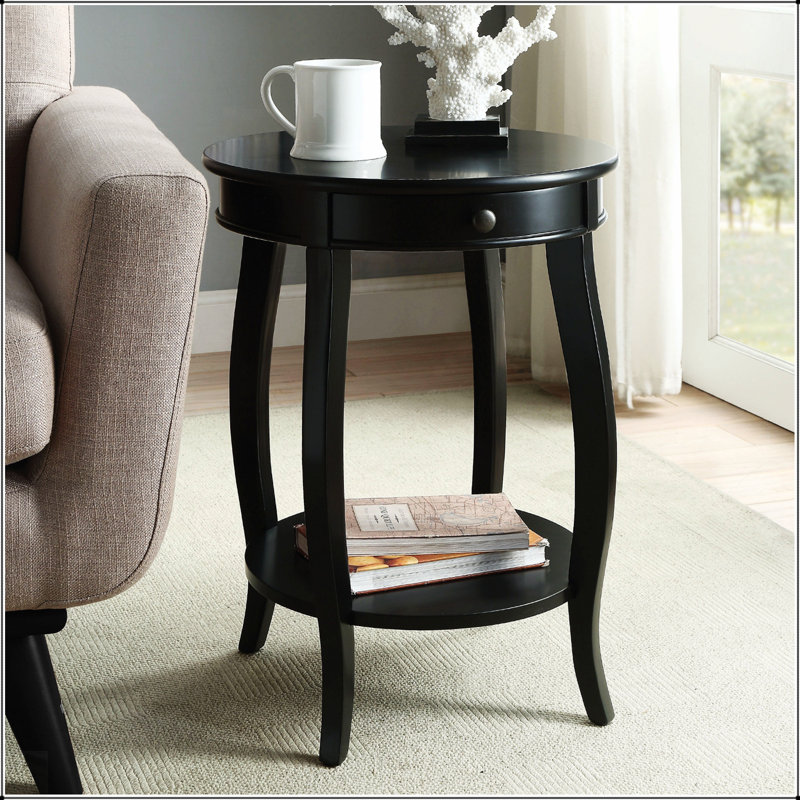 Table d'appoint ronde avec 1 tiroir et rangement ouvert, alliant élégance classique et fonctionnalité moderne., Noir