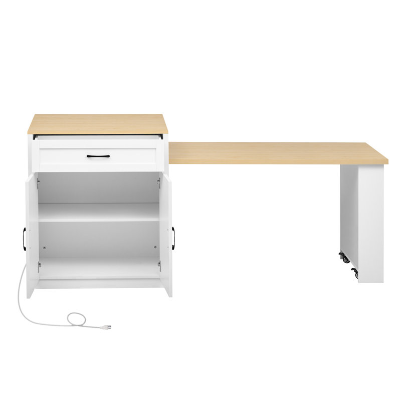 Îlot de cuisine 82,7 pouces avec table de salle à manger extensible pour 4 à 6 personnes, White Oak, MDF