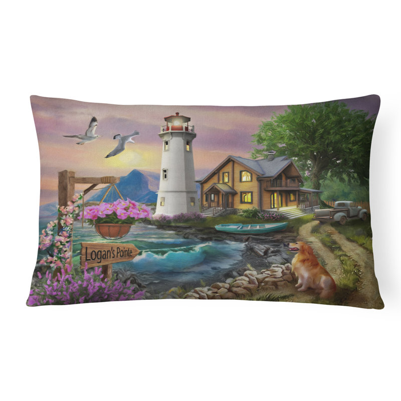 Outdoor Rectangular Pillow Cover & Insert, Logan's Pointe Lighthouse Golden Retriever