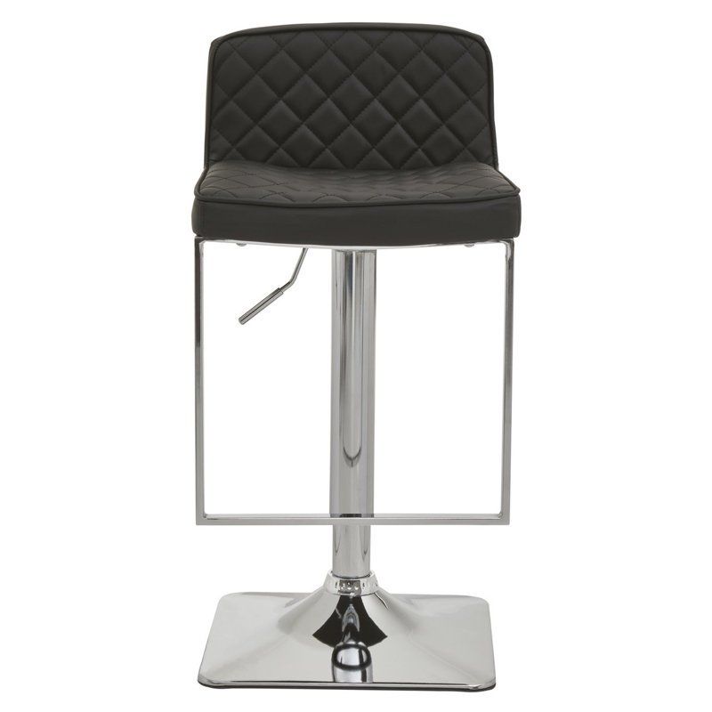 Ainoriitta Swivel Upholstered and Faux Leather Adjustable Height Bar Stool with Stainless Steel Frame, Chrome, Black