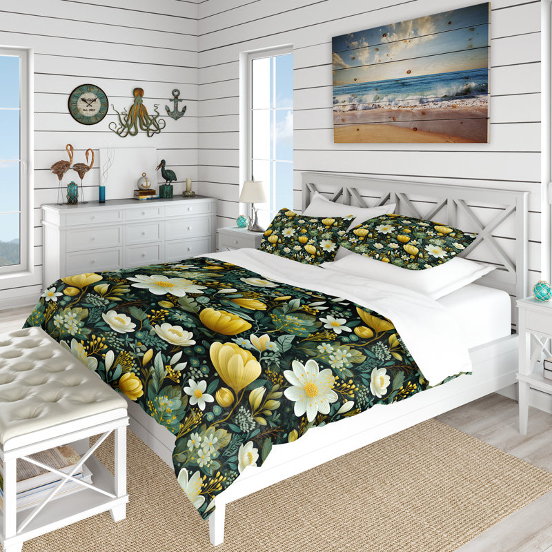 Literie Botanical Bliss Boho Pattern II, Housse de couette pour grand lit et 2 taies décor
