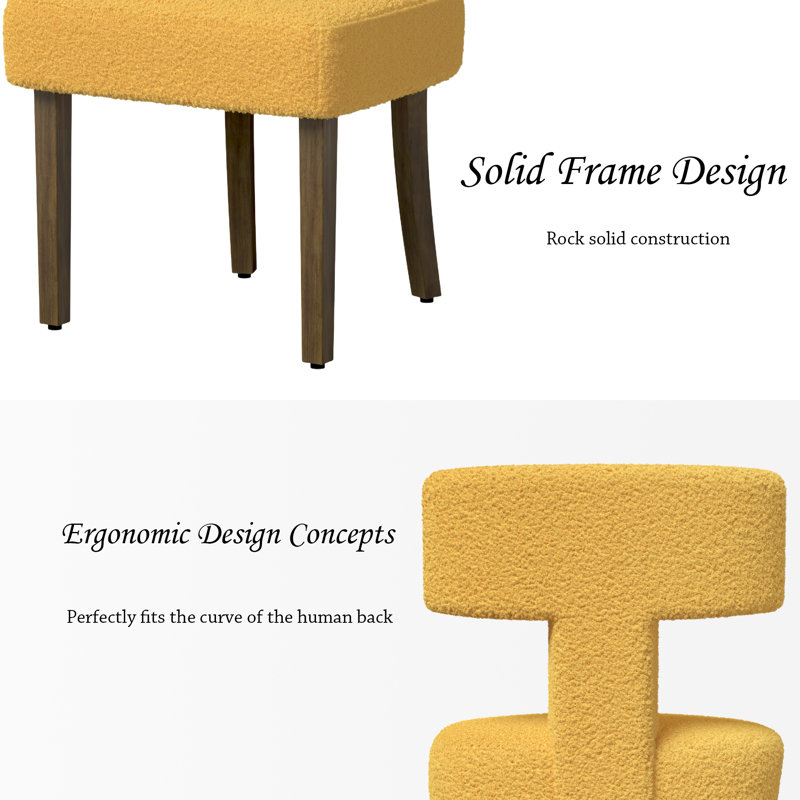 Boucle Lamb T-Shape Dining Chairs Side Chairs (Set of 2), Yellow