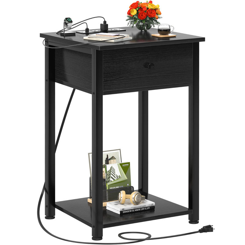 Jonnathan End Table with Storage, Black, Light Gray