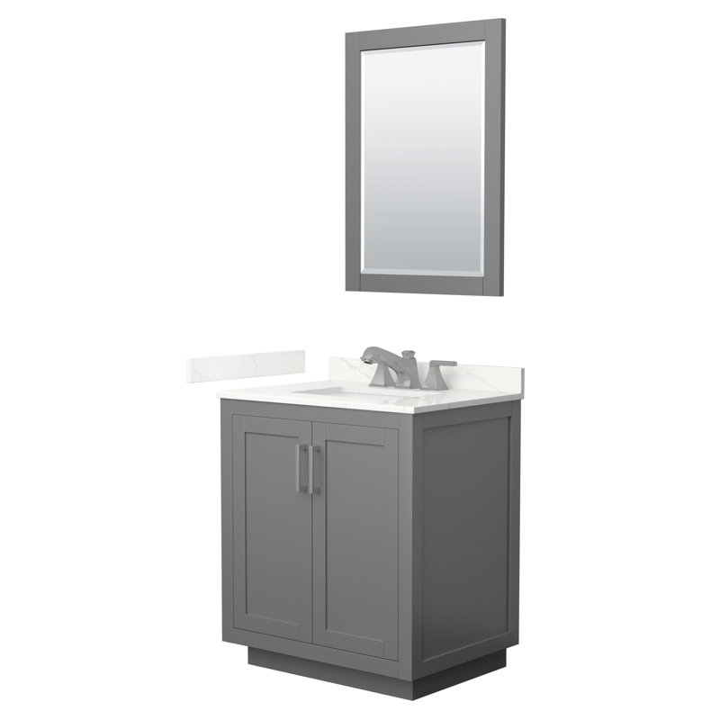 Ensemble de meuble-lavabo simple autoportant 30 po avec plateau en quartz Miranda 24 po Miranda, Quartz Giotto, Gris foncé