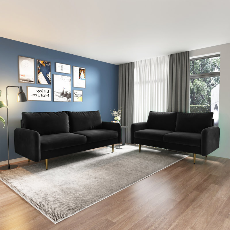 Doran 70'' Velvet Round Arm Sofa, Black Velvet
