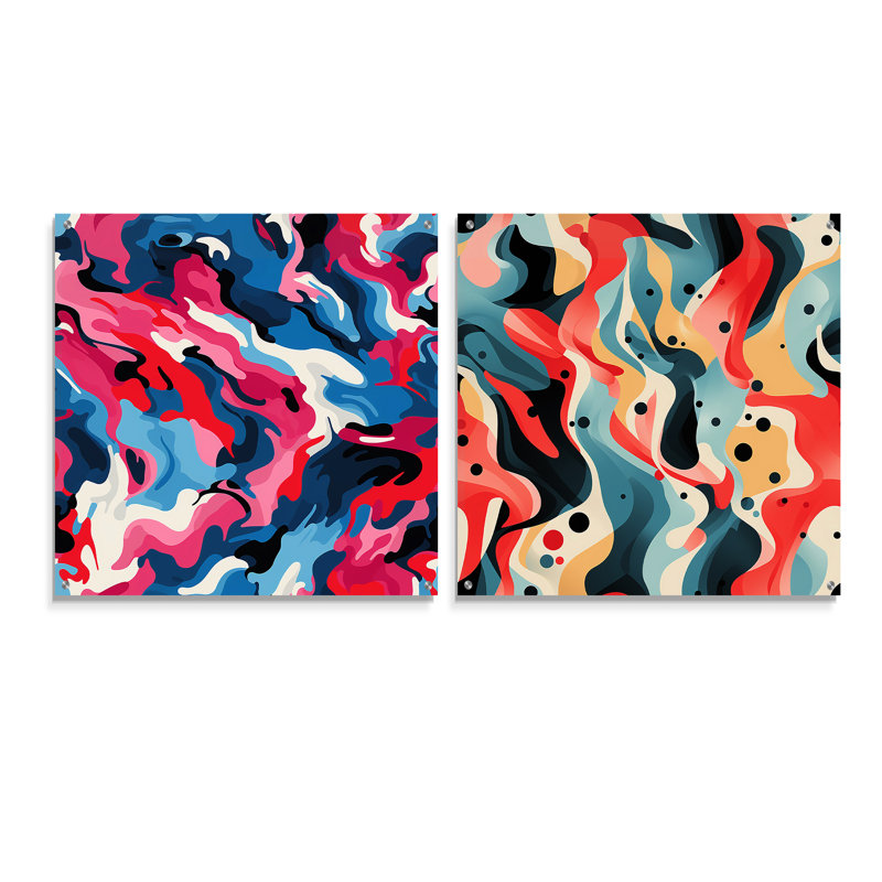 Corderal - Ensemble abstrait d'art mural en verre acrylique sur 2, H 16 po x l 33 po