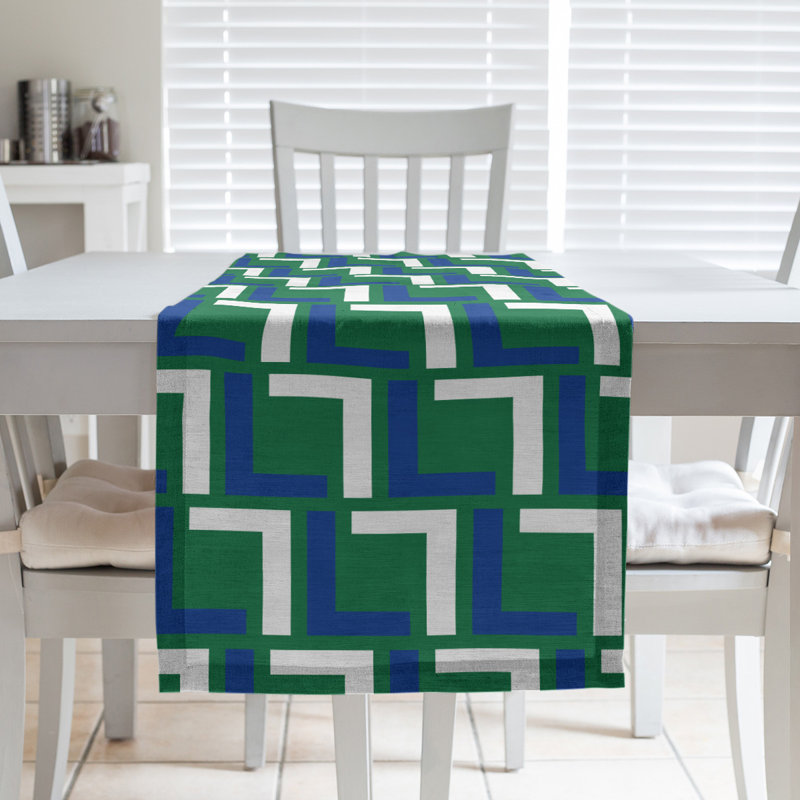 Chemin de table Seattle, Bleu/blanc/vert, 90 po x 16 po, polyester