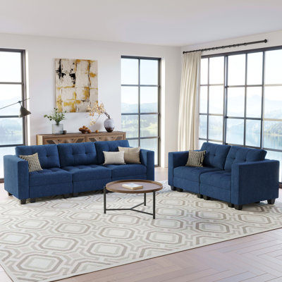 Ayden Hunsicker 2-Pieces Linen Couch Modular Sectional Sofa Storage Seat Sofa Set For Apartment Livingroom Lounge, 2-Seat & 3-Seat Sofa Set