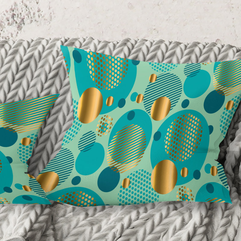 Coussin Gold and Blue Dynamics III - Mid-Century Modern, 16 po x 1 po
