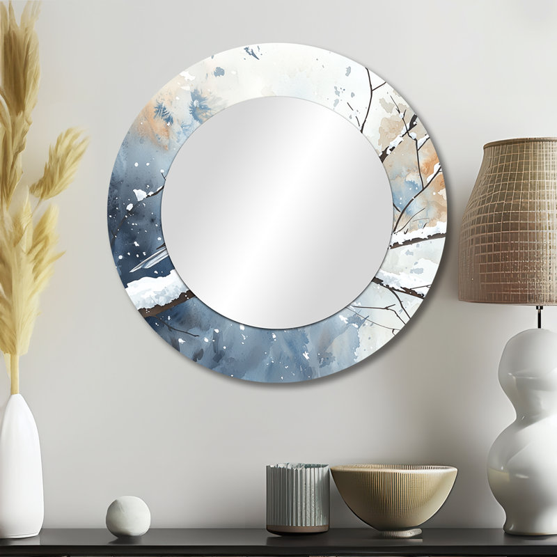 Robin des bois en hiver neige I - art mural moderne en miroir - imprimé sur métal, 23 po x 23 po