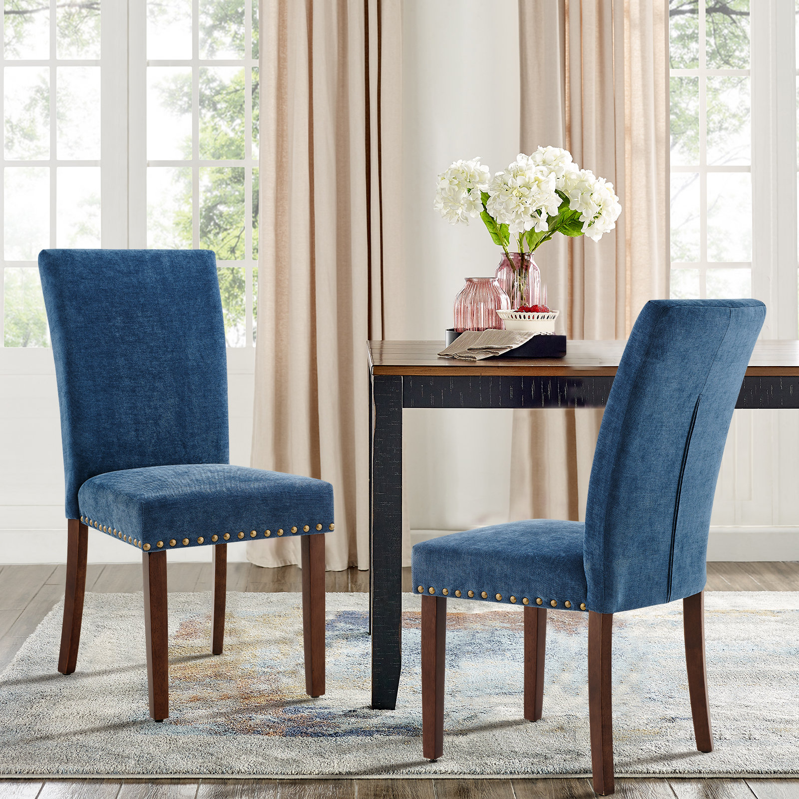 Dining Table Kitchen Chair Seat Cushions Tufted Textured Navy Blue