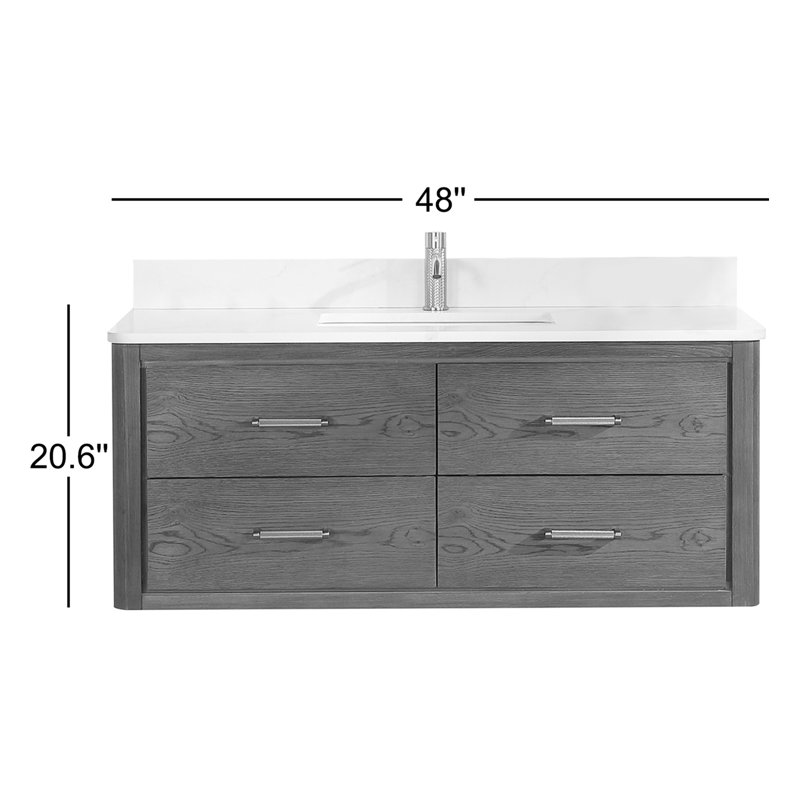 Ensemble de meuble-lavabo simple 48 po avec plateau Cristo, Chêne brun foncé