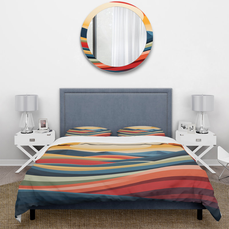 Ensemble de housse de couette Minimalist Multicolor Sunrise Landscape - Meadow