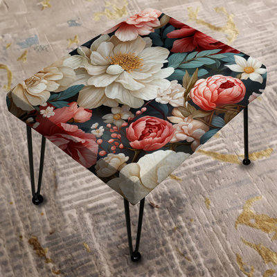 Vintage Boho Flower Peonies Blooms - Floral Rectangle Ottoman