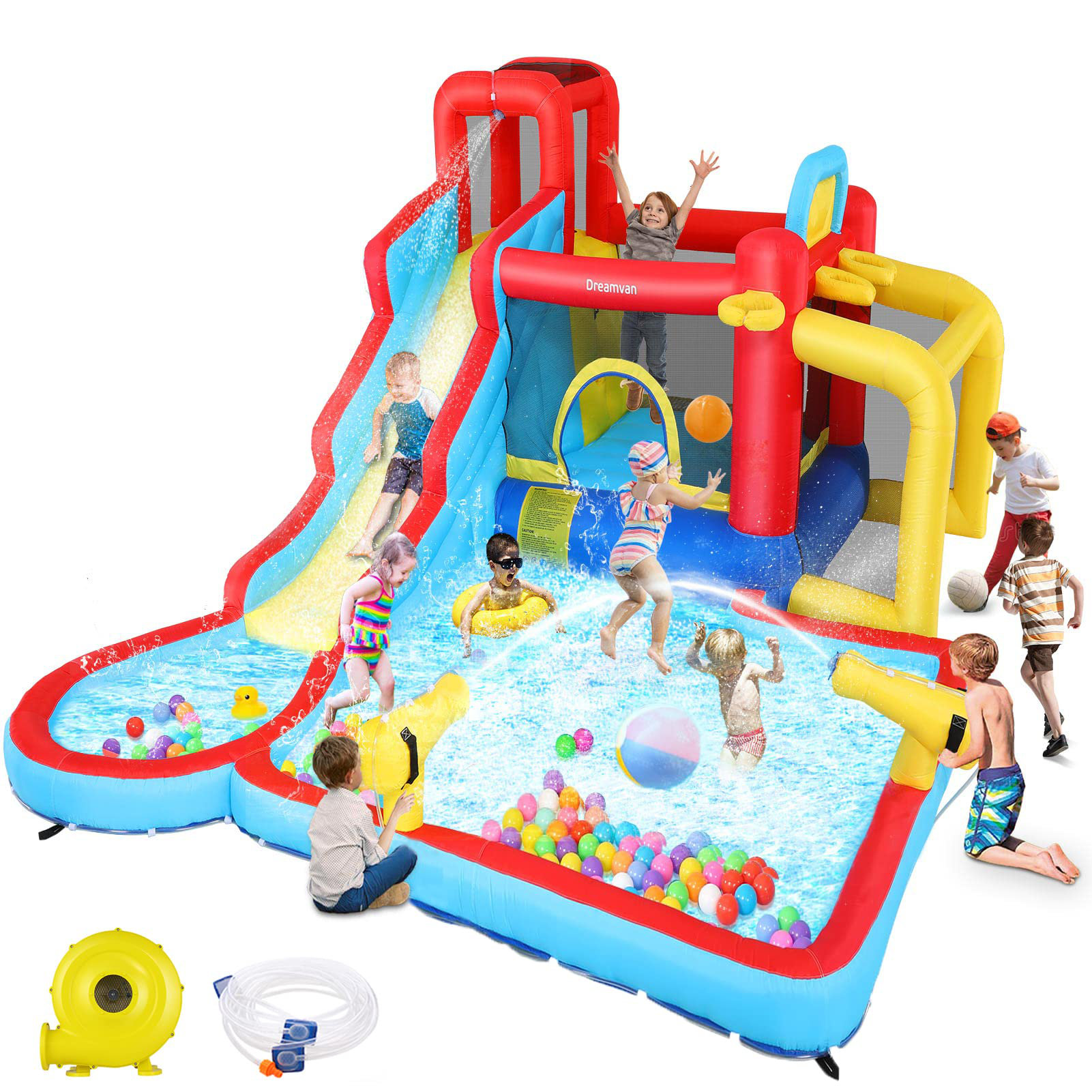 Himimi 12.14' x 14.6' Inflatable Slide with Waterslide and Air Blower ...