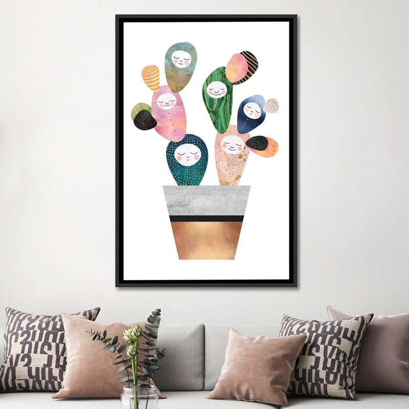 « sleepy cactus », reproduction sur toile, H 60 po x l 40po x P 1,5 po, Toile avec cadre noir, Pas de tapis