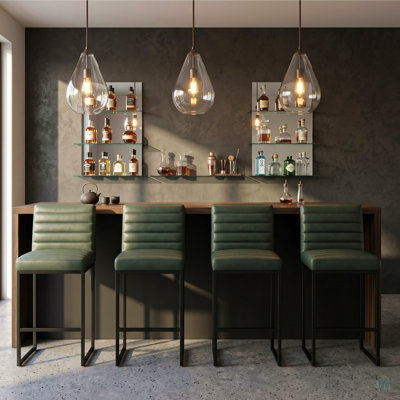 Ensemble de 4 tabourets de bar de 25,6 po de hauteur comptoir avec coussin en polyuréthane et dossier de chaises de bar modernes pour îlot de cuisine avec pied en métal pour le bureau de la salle à manger du restaurant