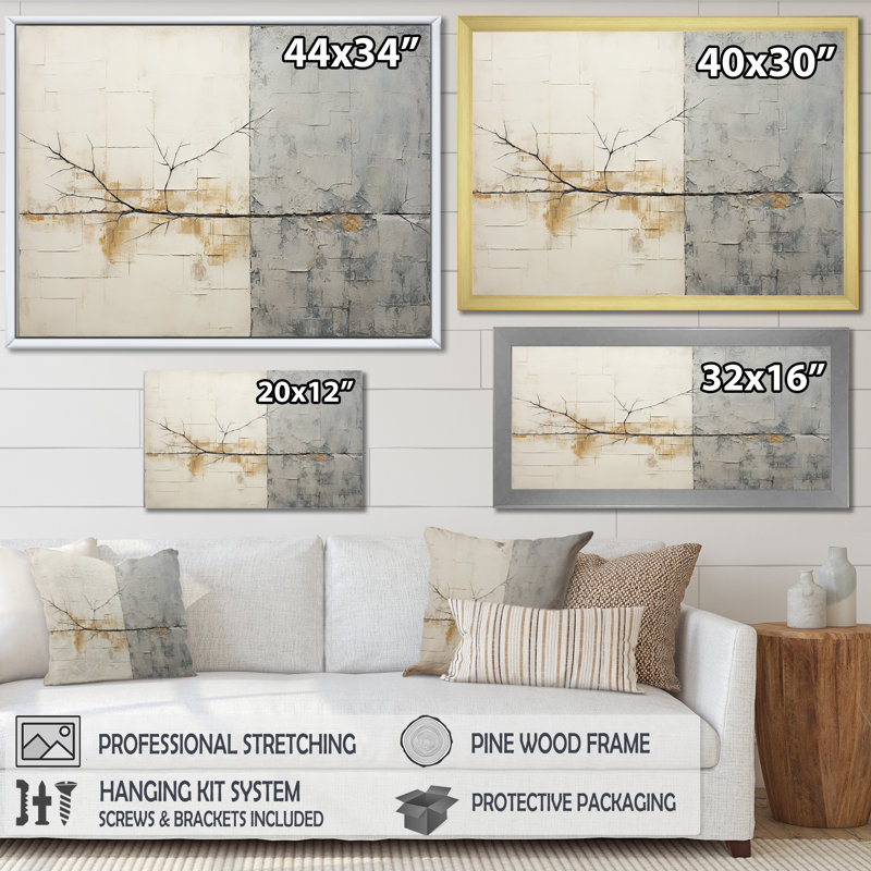 Gris et blanc nature divisé - formes abstraites, art mural, Toile tendue, H 30 po x l 40 po x P 1,5 po