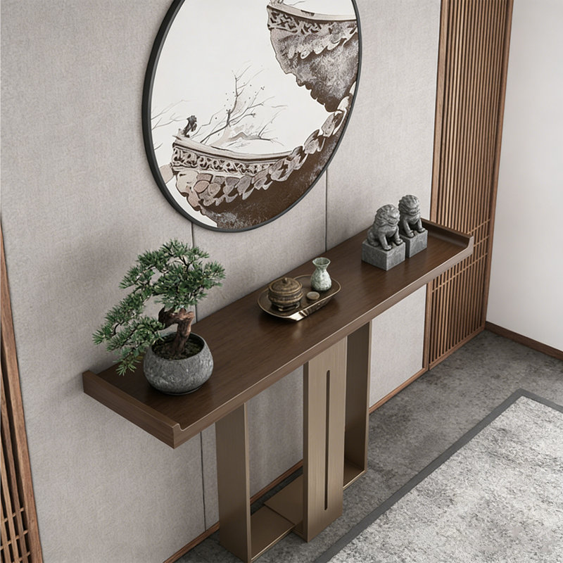 Console en bois de style moderne, Laiton, H 33,4 po x l 47,2 po x P 13,7 po, Brun