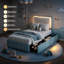 Bed Frame with LED Lights, Irregular Wave Upholstered Platform Bed with 2 Storage Drawers-129380644-129380642