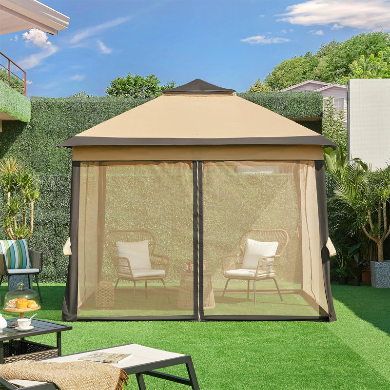 Gazebo 3.3 x 3.3m, waterproof, stable, height -adjustable, garden gazebo with 4 mosquito net side panels and a double roof, party tent and carrying bag, in