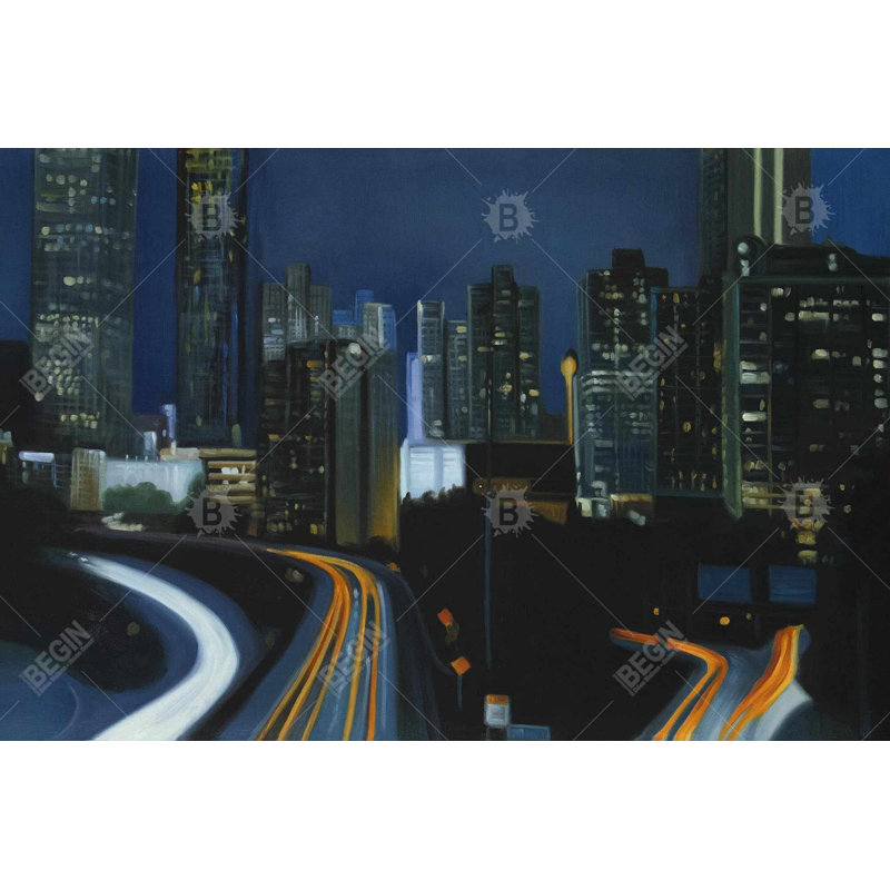 Atlanta at Night - Toile encadrée noire pour décoration intérieure