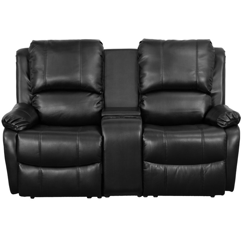 Ensemble de deux sièges de cinéma inclinables à dossier coussiné en cuir LeatherSoft Aird, Similicuir noir