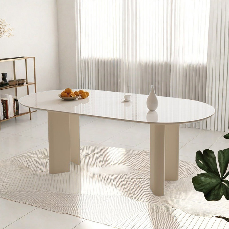 Table de salle à manger blanche, H 29,5 po x L 86,6 po x l 39,4 po