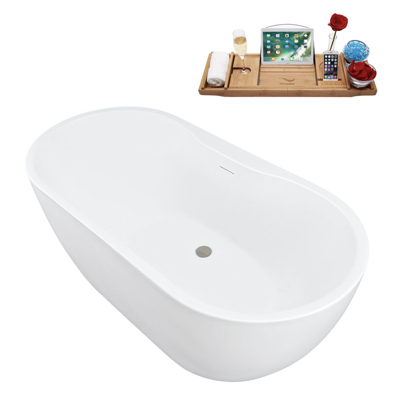 61" Streamline Soaking Freestanding Tub and Tray With Drain, Brushed GunMetal