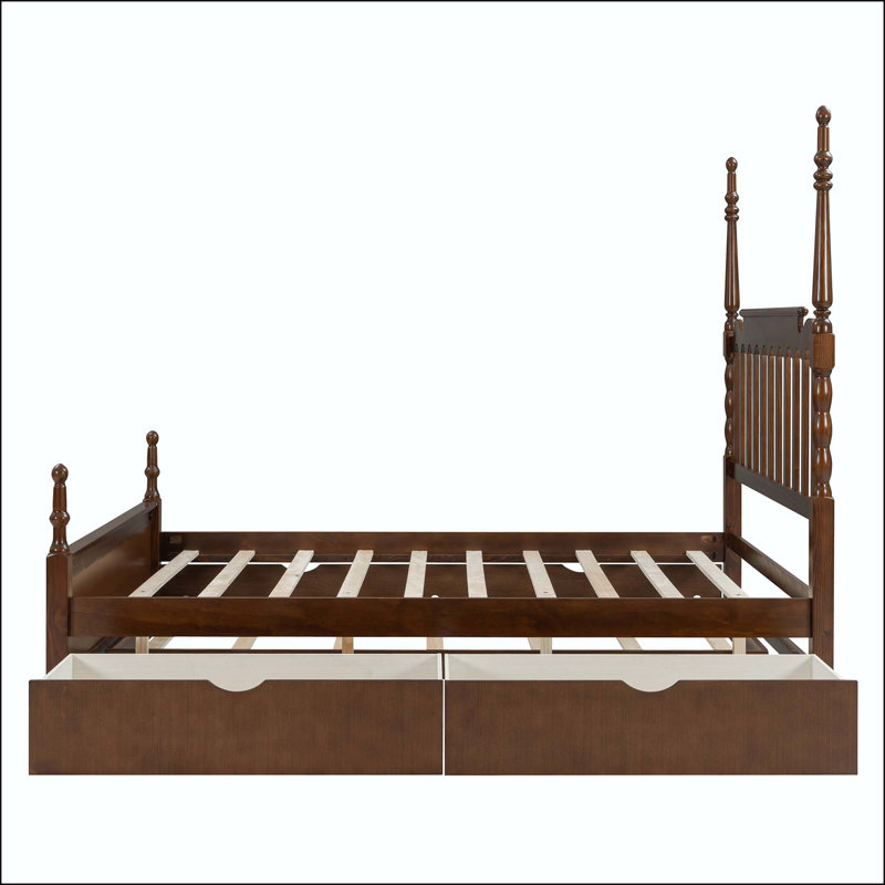 Grand lit plateforme avec lit gigogne simple TG et tiroirs de rangement, Noyer