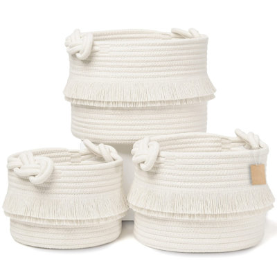 Ensemble de 3 paniers de rangement en corde de coton tissé, petits paniers de rangement décoratifs pour chambre de bébé, jouet pour animal de compagnie, tablettes de salle de bain et décoration intérieure