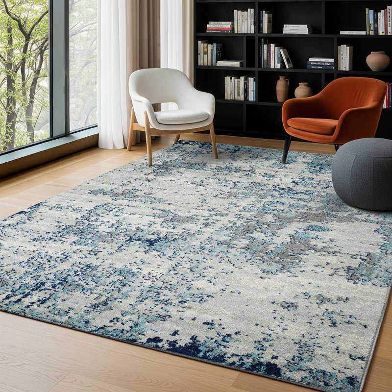 Wyona Power Loom Dark Blue/White/Charcoal Rug, Rectangle 120 x 170cm