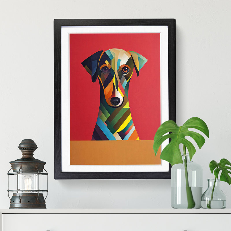 Dachshund Contemporary Art 1 Piece Single Picture Frame Wall Art, 64cm H x 46cm W x 2" D, Oak