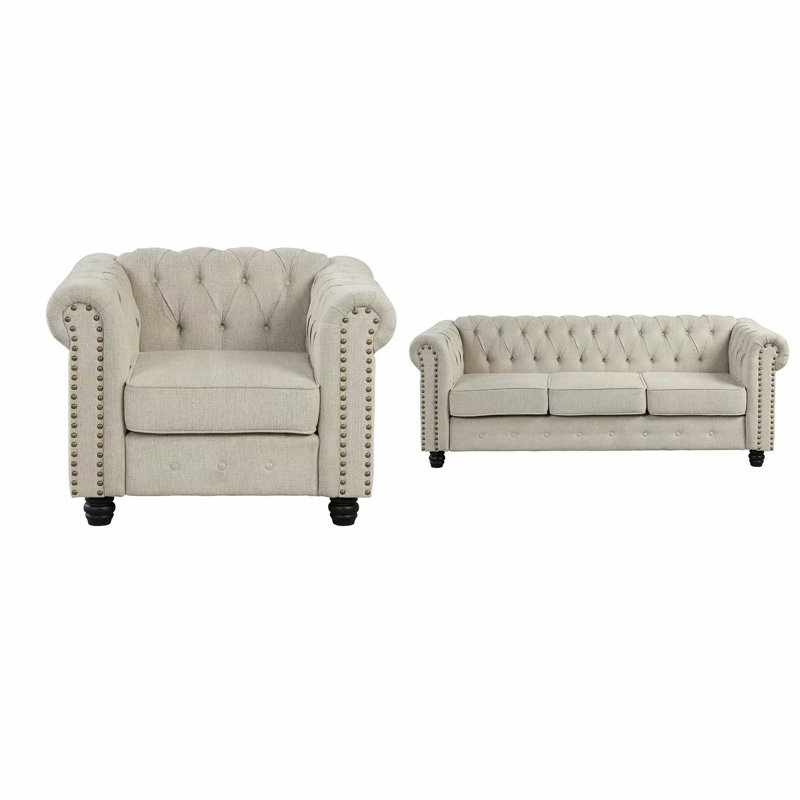 Ensemble de salon en velours 2 pièces Hardesty, Velours beige