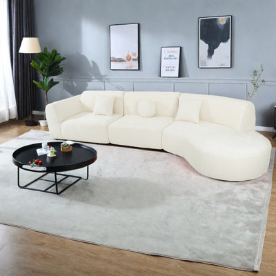 Spacious Modern Sectional Sofa, Beige Compressed Sponge, Living Room Centerpiece