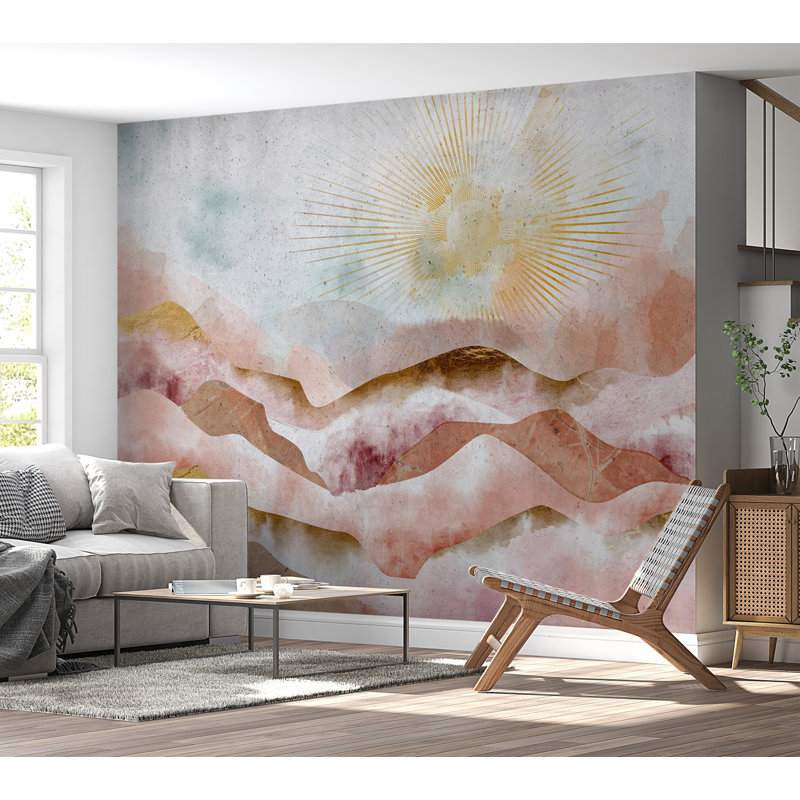 Murale abstraite pelez et collez - montagnes majestueuses, L 55 po x l 77 po