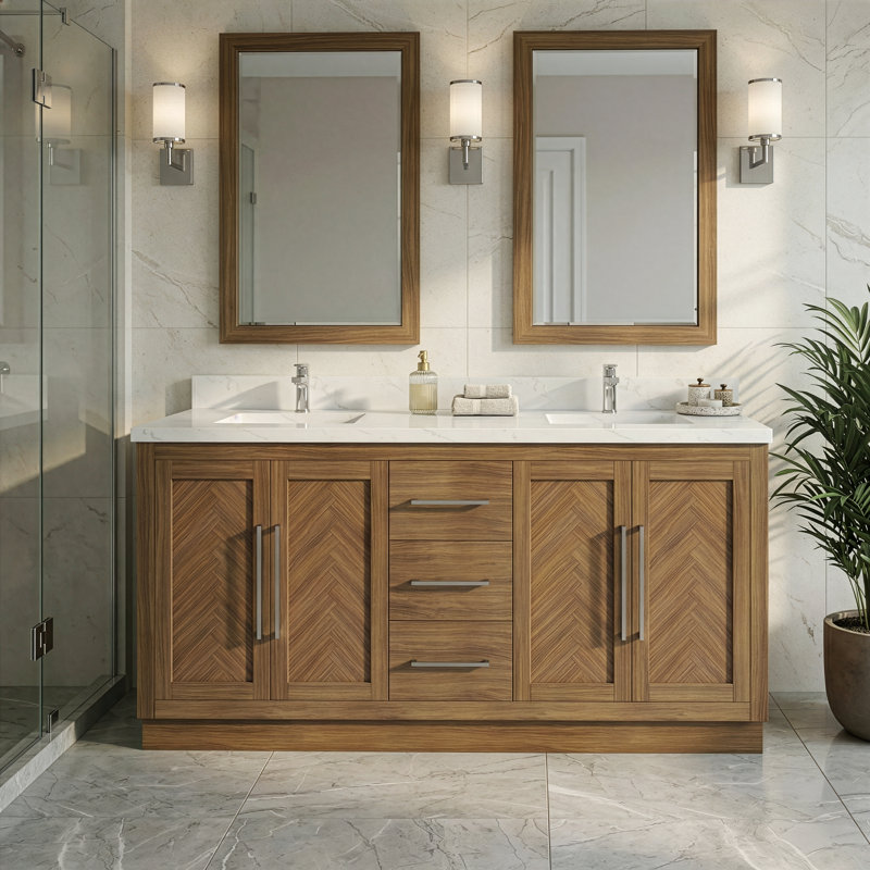 Meuble-lavabo avec comptoir Statuario, Noyer