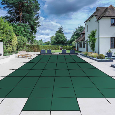 Pool Safety Cover 22x42 ft and 4x8ft Ultra-Dense Mesh Winter Pool Cover w/Anchors & Installation Tools – Fits 20x40 ft Inground Rectangle Pools, Green Mesh Safety Cover