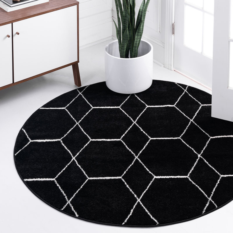 Tapis géométrique Debrodie, Rond 4 pi 1 po, Noir