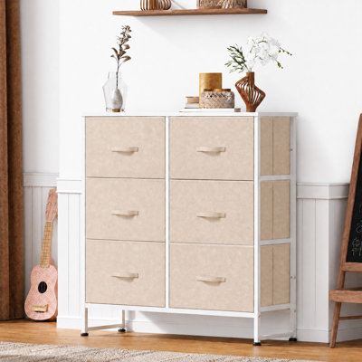 Dresser for Bedroom with 6 Drawers, Floral Painted | Closet Dresser, Metal Frame, Wooden Top, Fabric Dresser for Closet, Living Room, Hallway